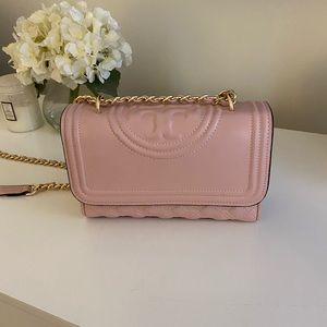 Pink Tory Burch Fleming Convertible Leather Crossbody